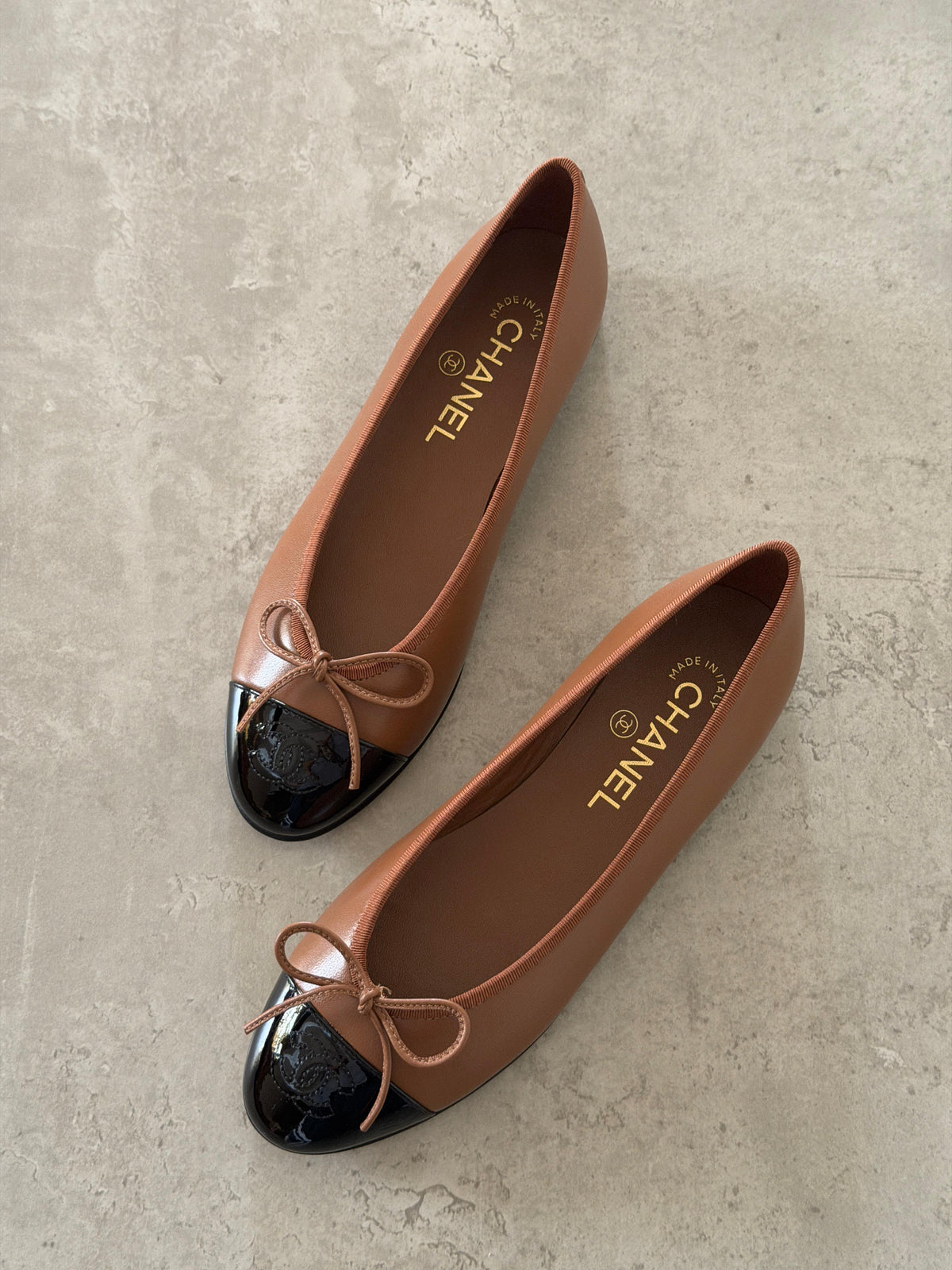 CHANEL Cap-Toe Bow Ballet Flats
