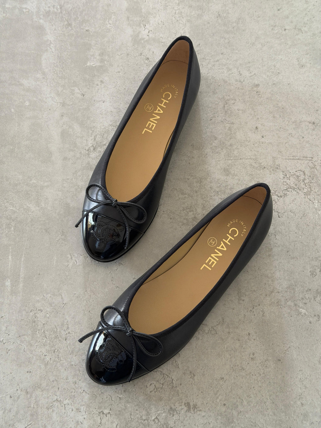 CHANEL Cap-Toe Bow Ballet Flats