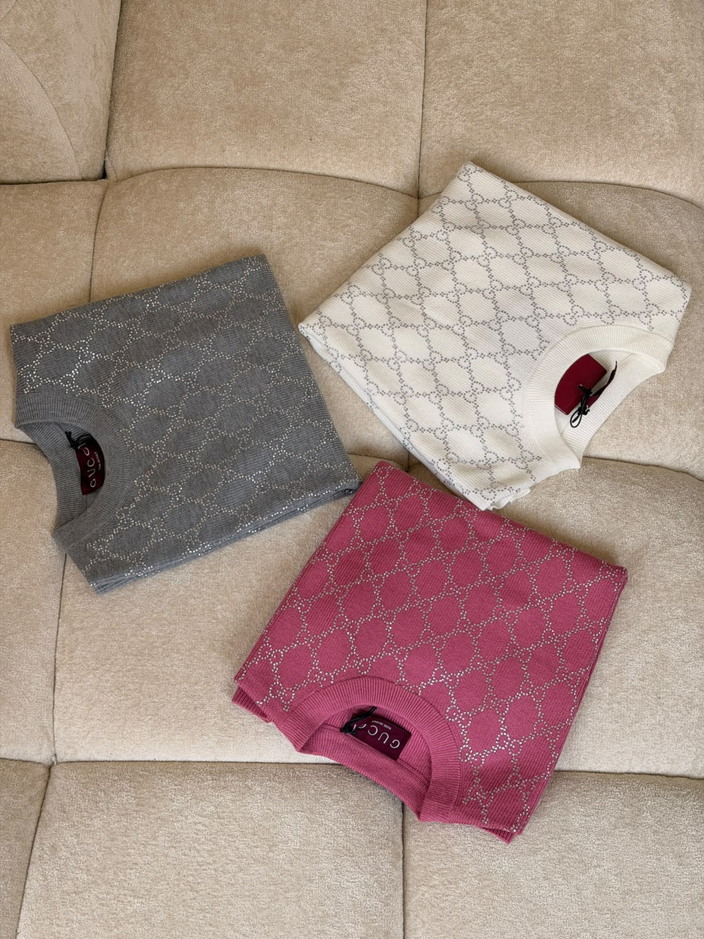 GUCCI Embellished Monogram Knit Top