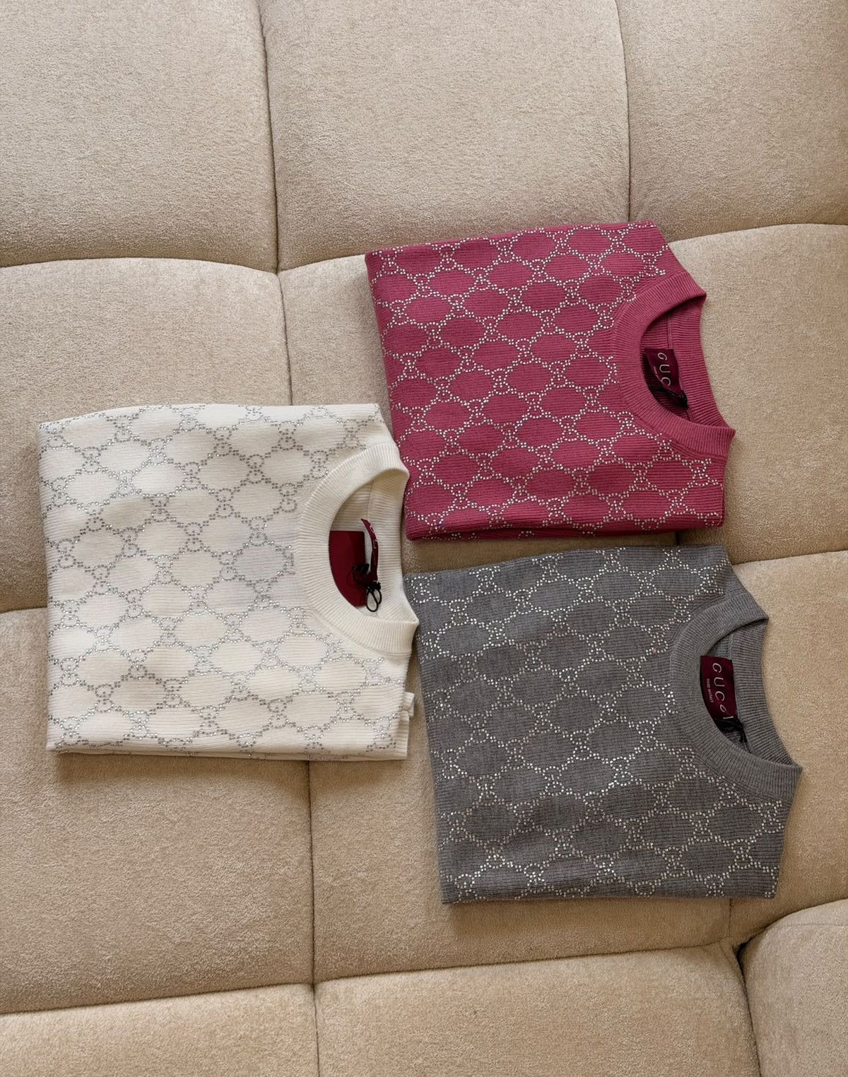 GUCCI Embellished Monogram Knit Top