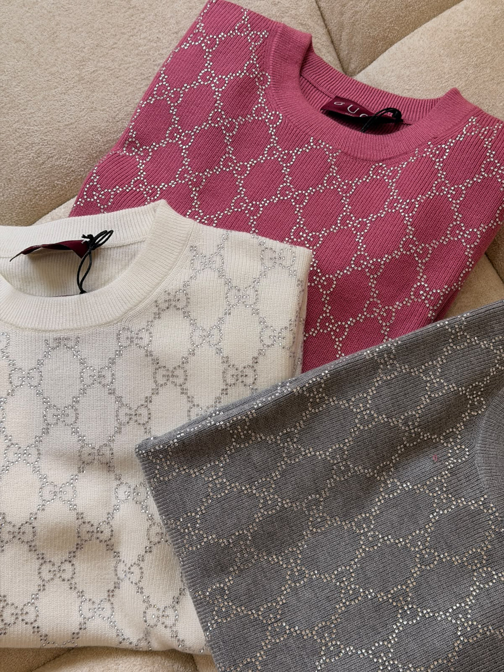 GUCCI Embellished Monogram Knit Top