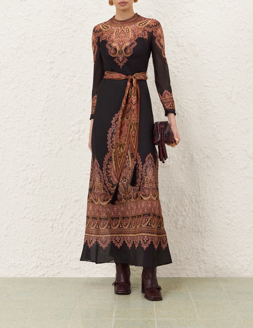 ZIMMERMANN Paisley-Print Belted Maxi Dress