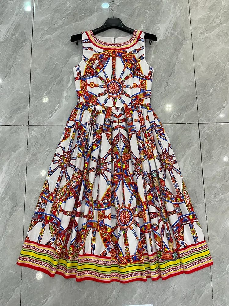 DOLCE & GABBANA Printed Sleeveless Midi Dress