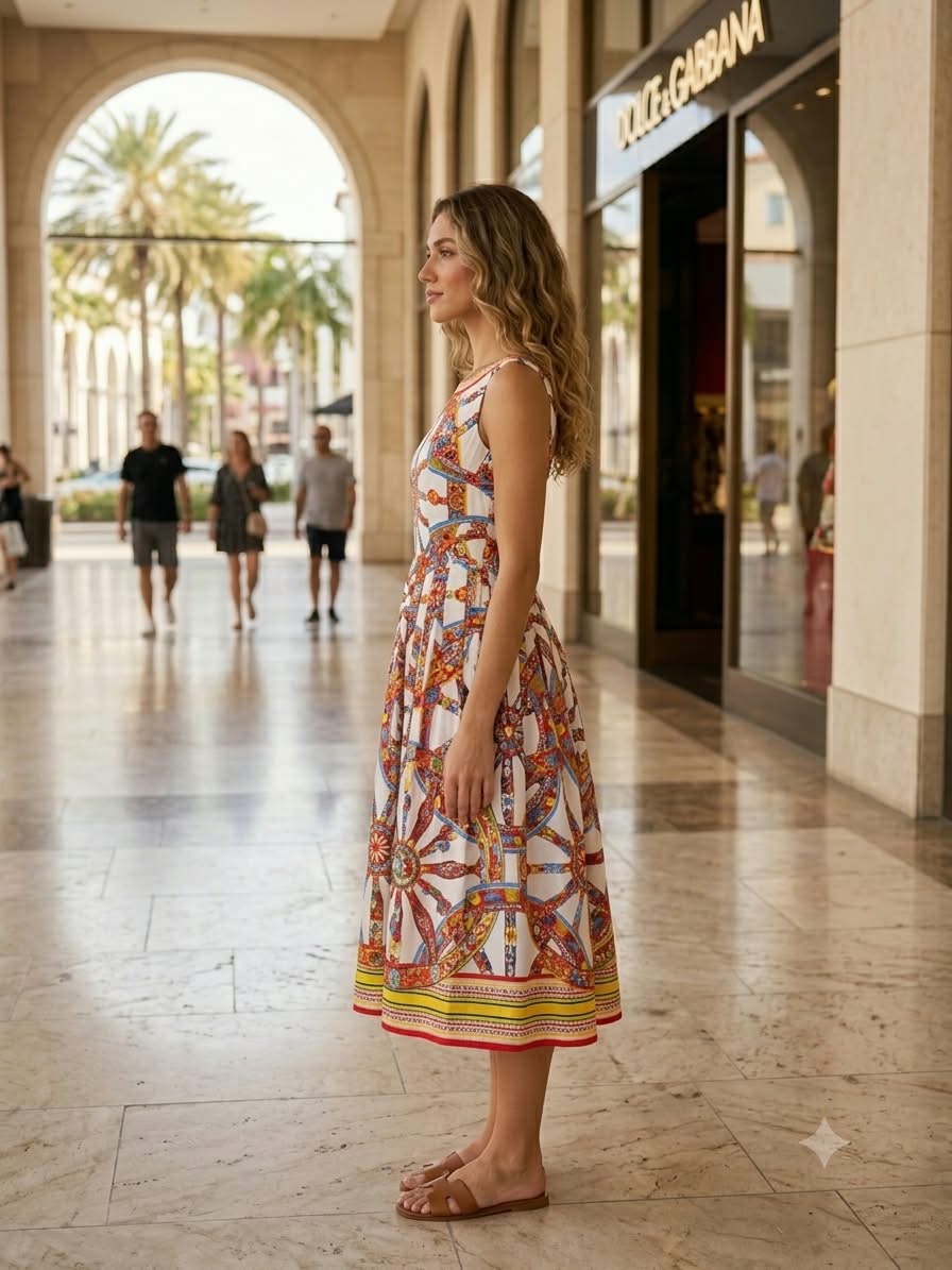 DOLCE & GABBANA Printed Sleeveless Midi Dress