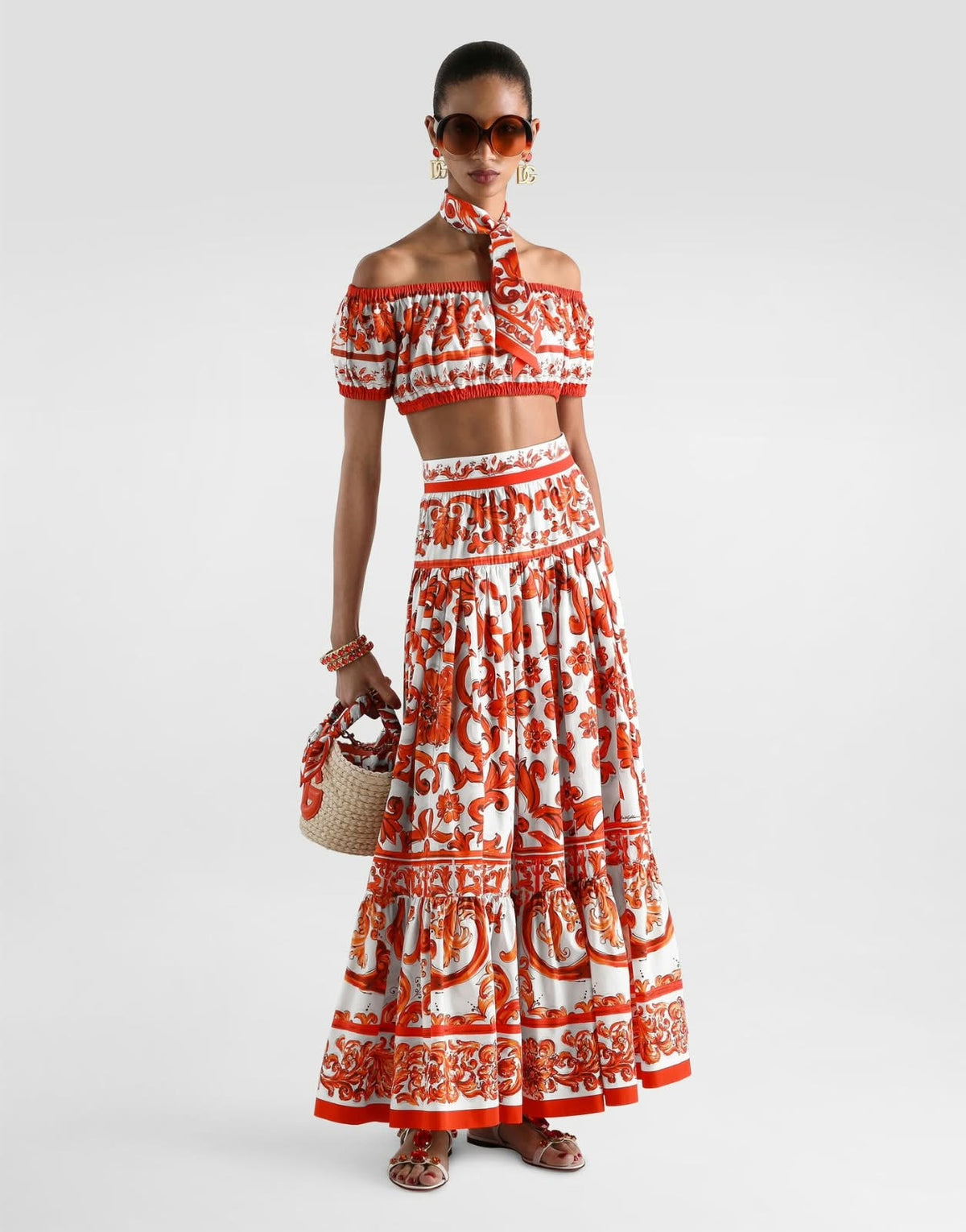 DOLCE & GABBANA Orange Printed Skirt Set