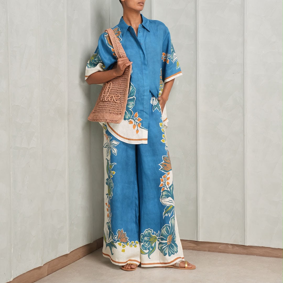 ALEMAIS Blue Floral Shirt and Trousers Set