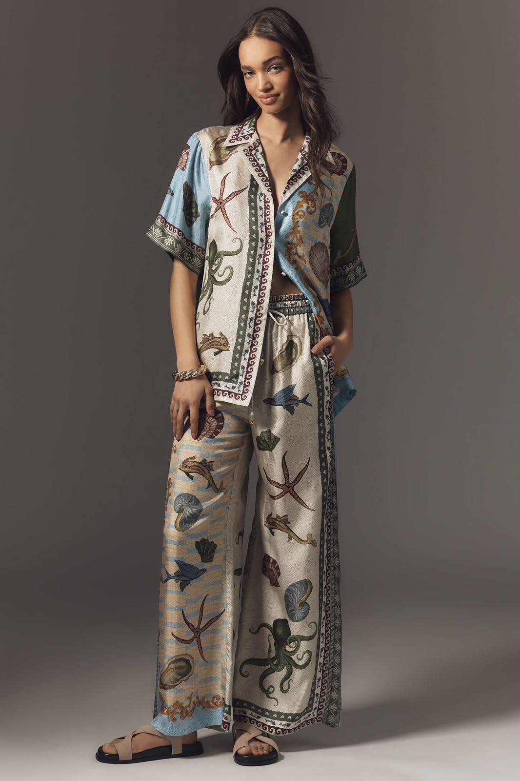 ALEMAIS Marine-Print Shirt and Trousers Set