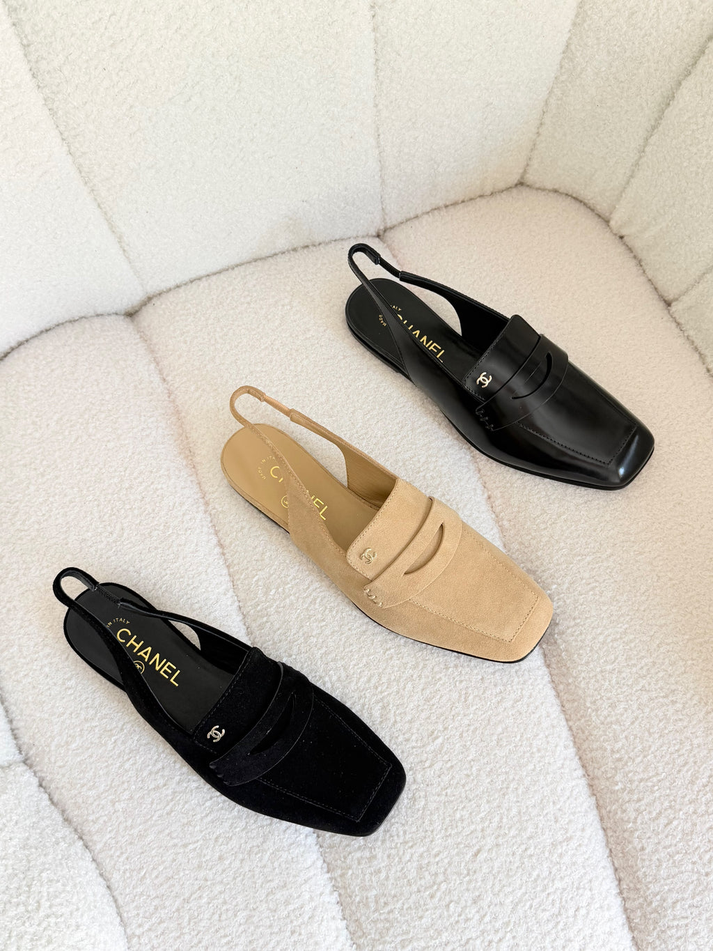 CHANEL Square-Toe Slingback Loafer Flats