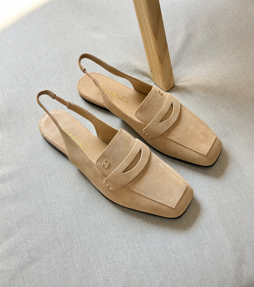 CHANEL Square-Toe Slingback Loafer Flats