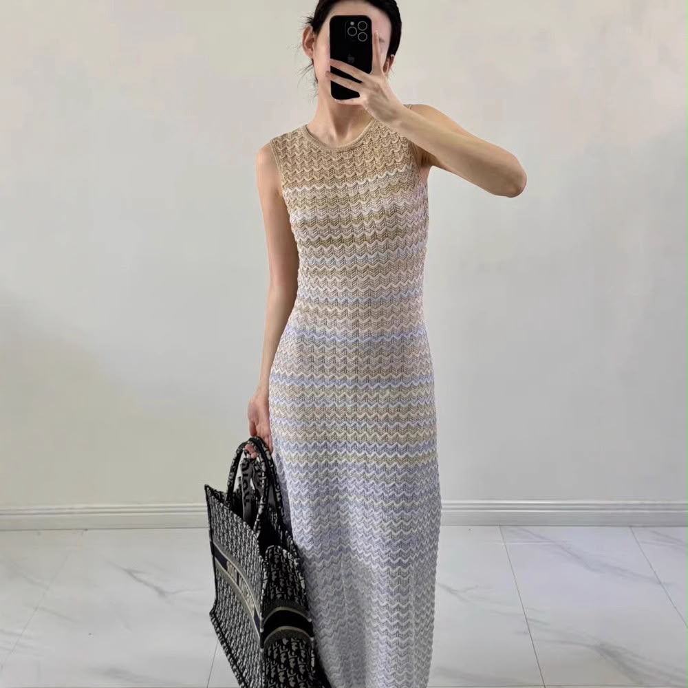 SANDRO Chevron Sleeveless Midi Dress
