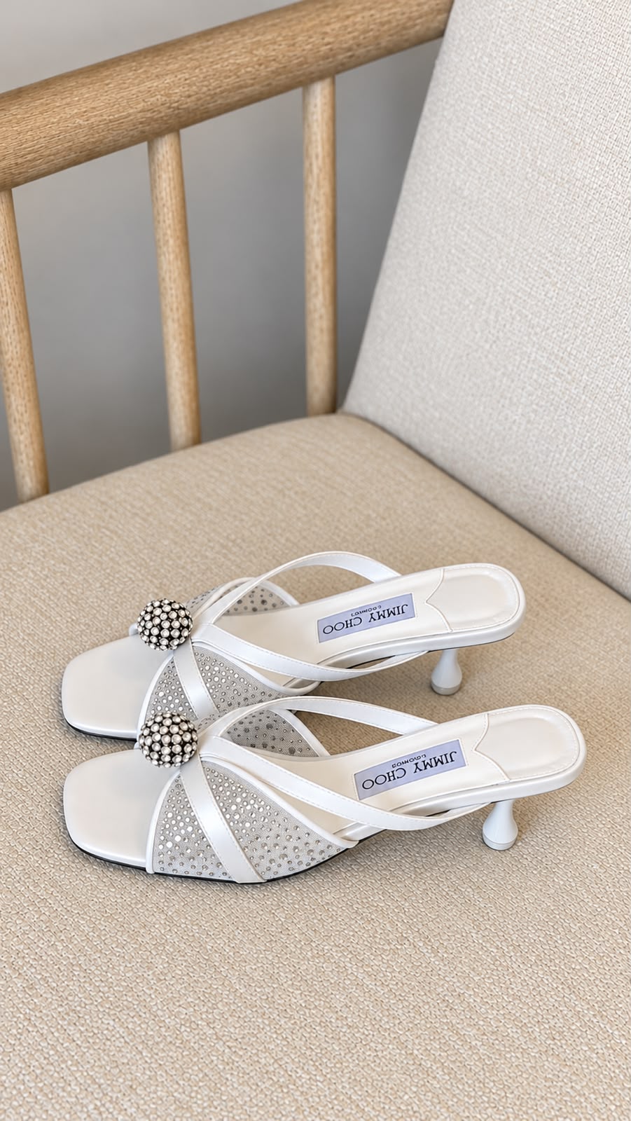 JIMMY CHOO Crystal-Knot Mule Heels