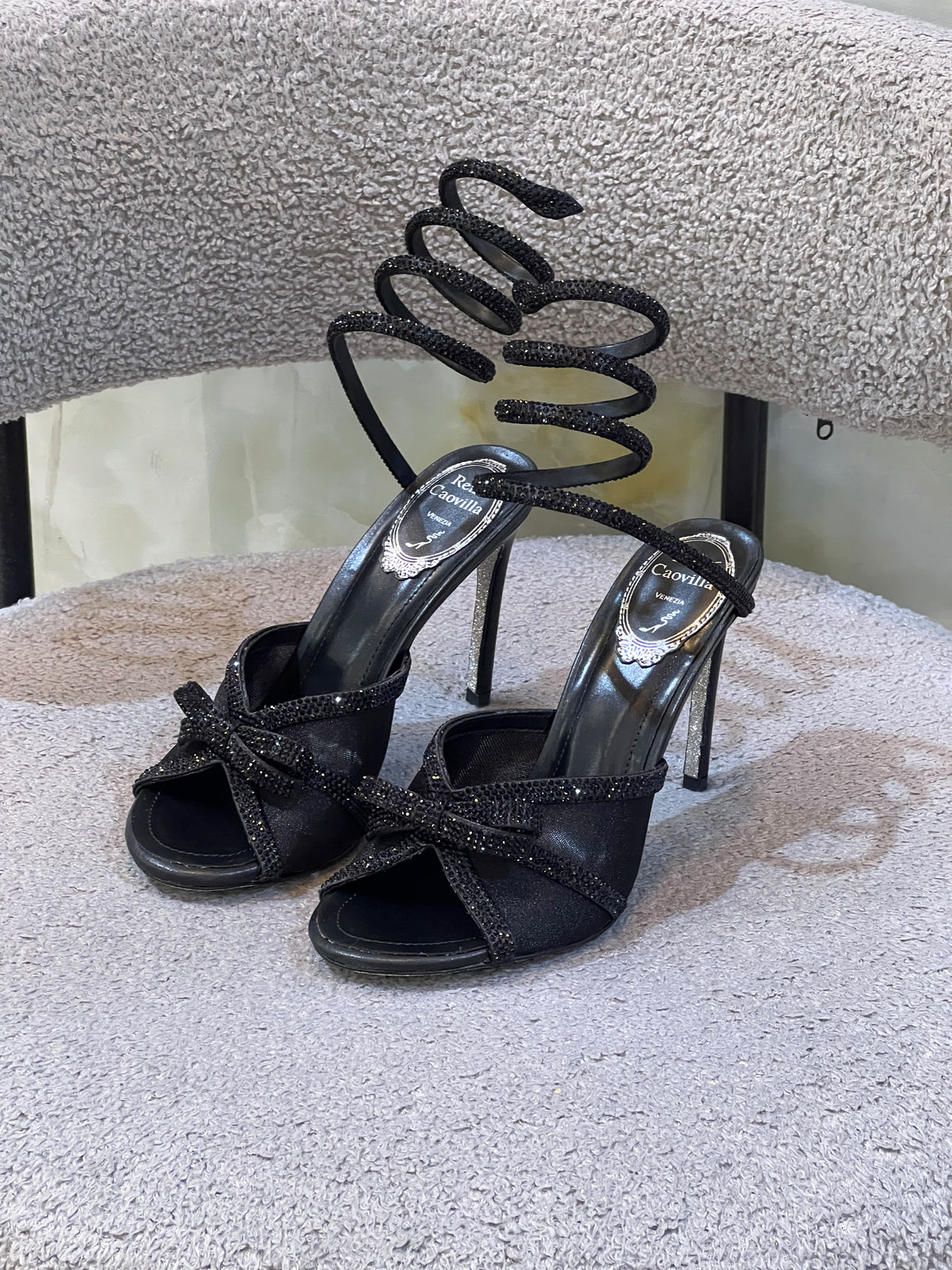 RENE CAOVILLA Crystal Spiral-Strap Heels