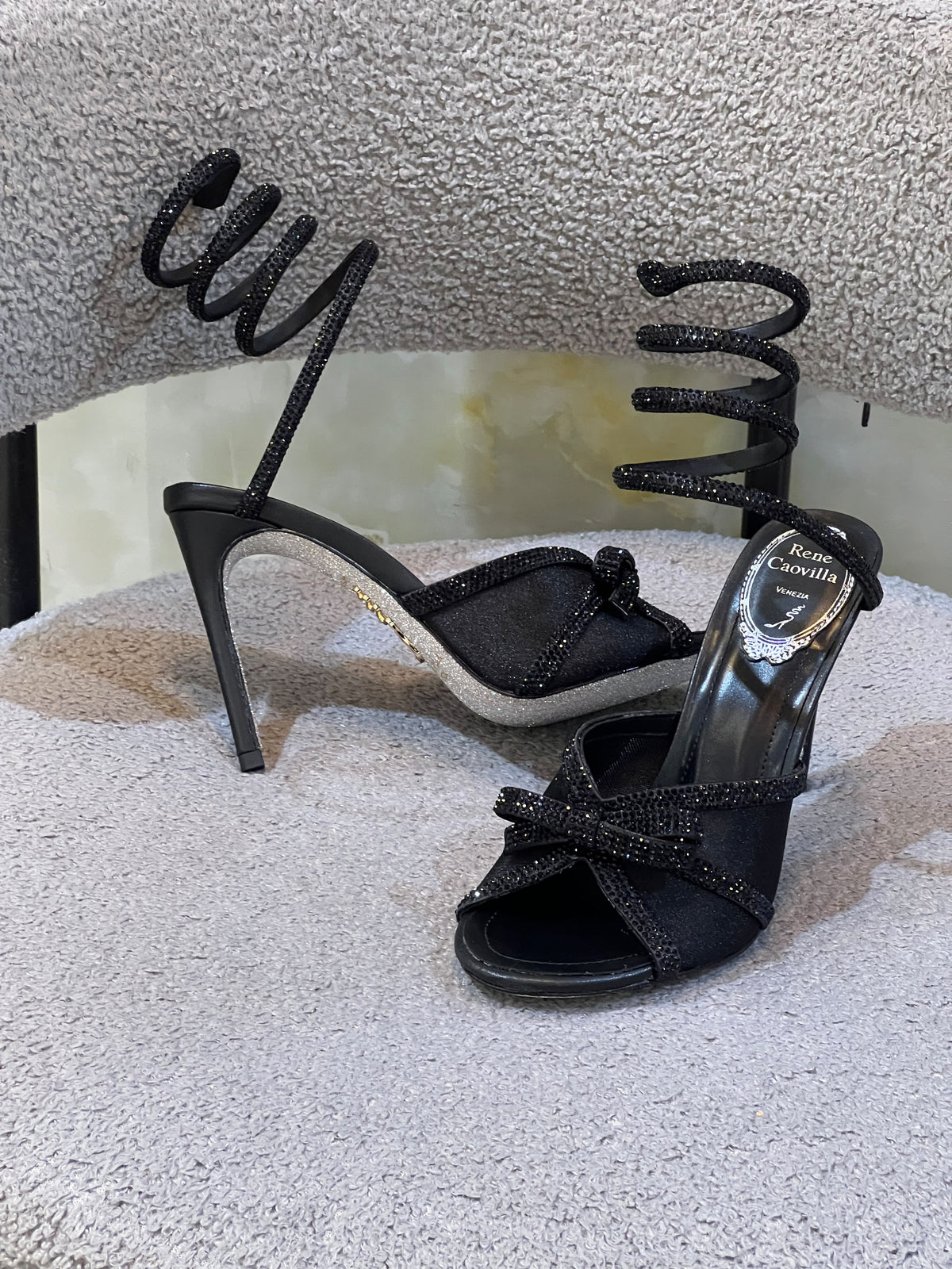 RENE CAOVILLA Crystal Spiral-Strap Heels