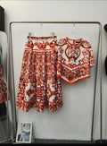 DOLCE & GABBANA Red Printed Top and Midi Skirt Set