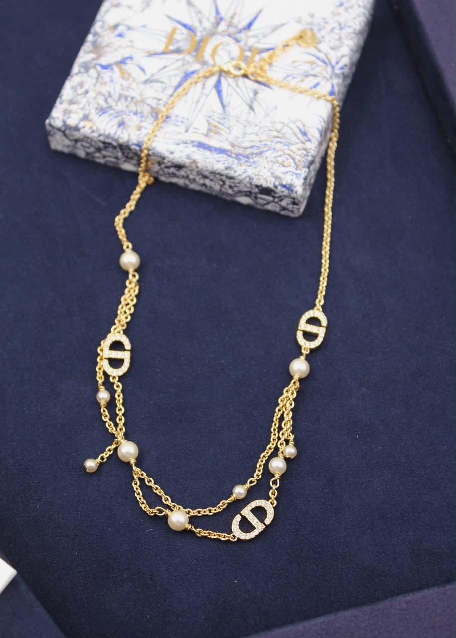 Dior CD Pearl Layered Necklace