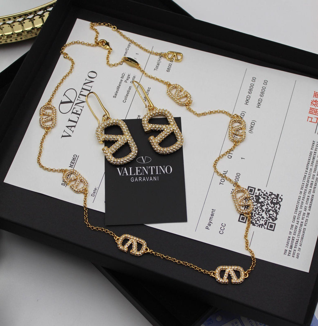 Valentino Garavani VLogo Signature Crystal Necklace and Earrings Set