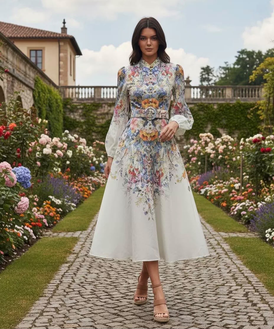 Zimmermann High-Neck Floral Print Midi Dress