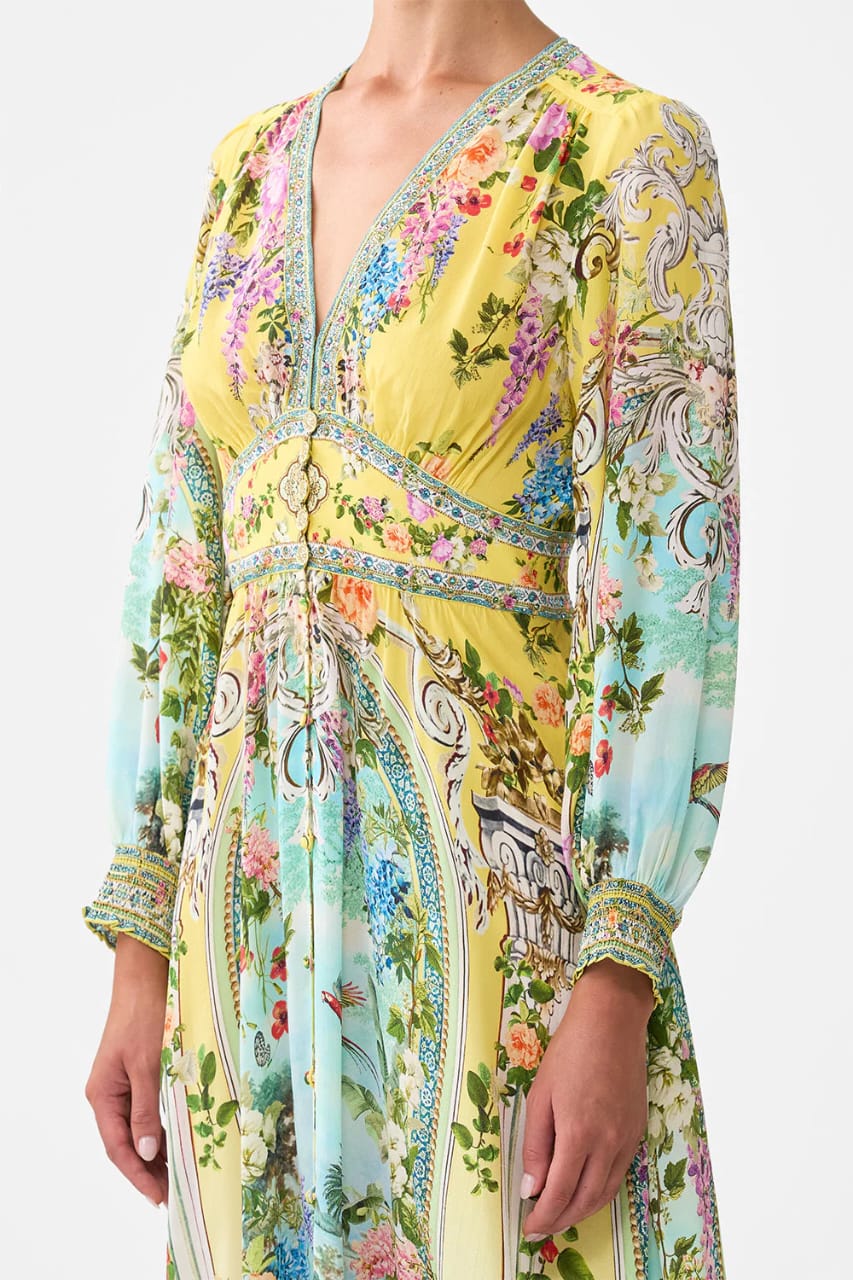 Camilla Floral Print Silk Long-Sleeve Maxi Dress