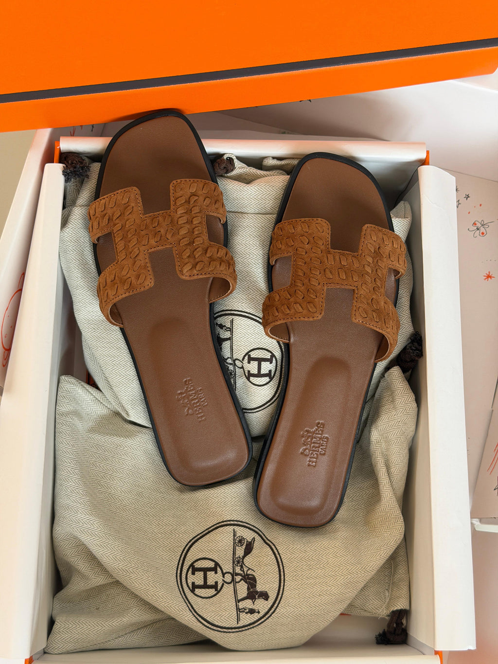 Hermès Oran Woven Leather Flat