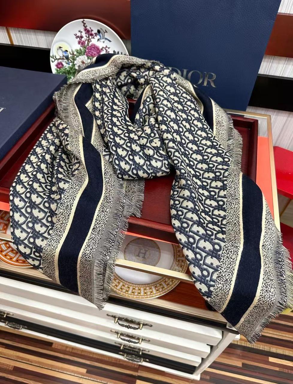 Dior Oblique Short Fringe Scarf