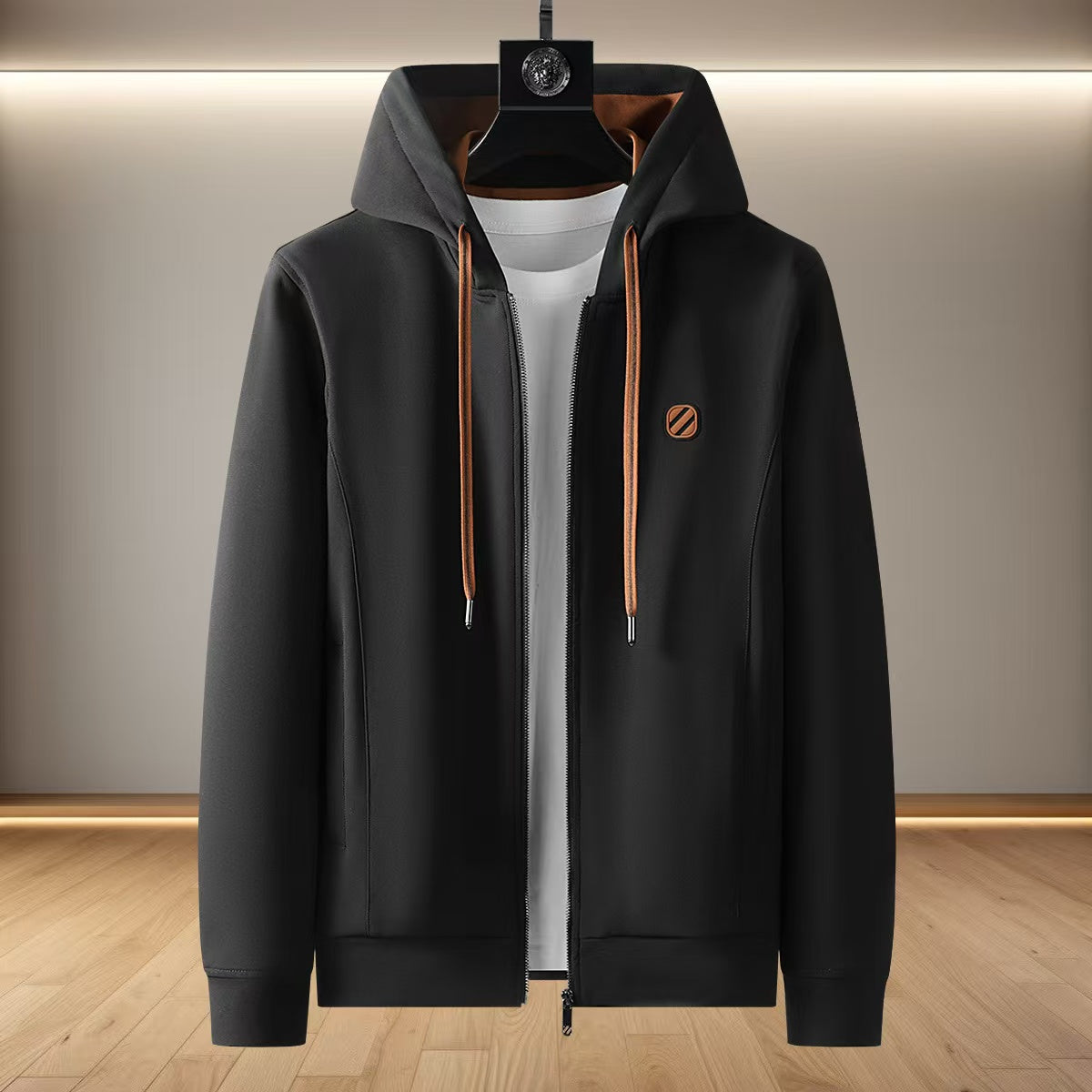 Contrast Drawstring Zip Hoodie and Trousers Set
