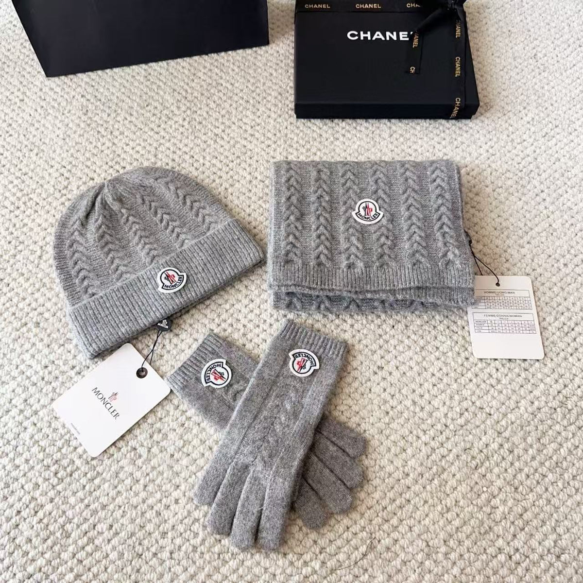 MONCLER Scarf Beanie & Gloves Set