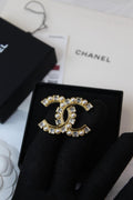 Chanel-Inspired Gold-Tone CC Pearl & Crystal Brooch