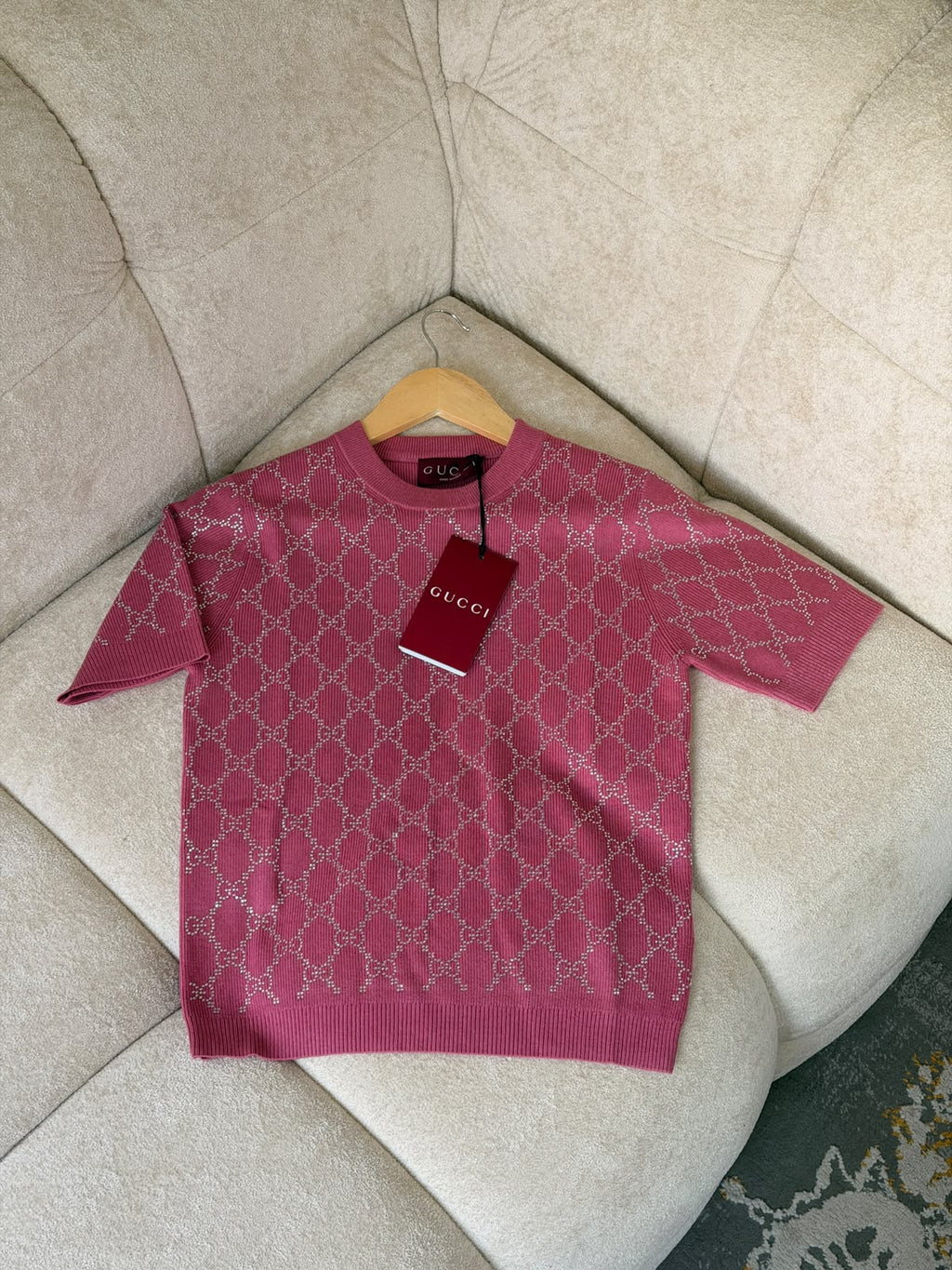 Gucci — GG Crystal-Embellished Short-Sleeve Knit Sweater