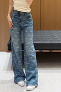 Miu Miu All-Over Logo Print Crystal-Embellished Denim Jeans