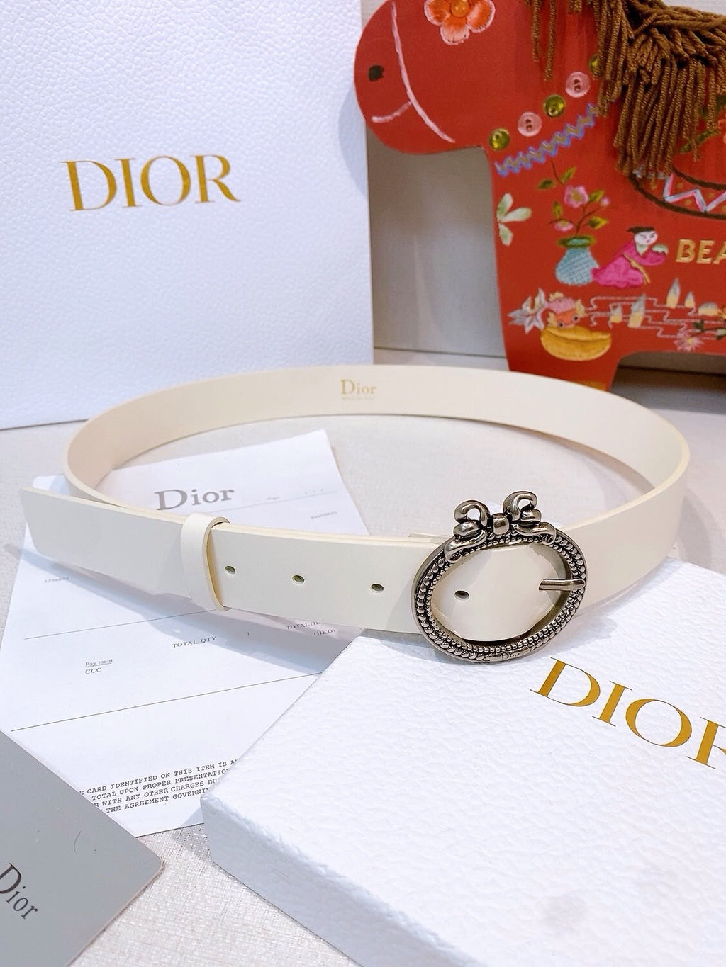 DIOR CD Navy Black Leather Belt