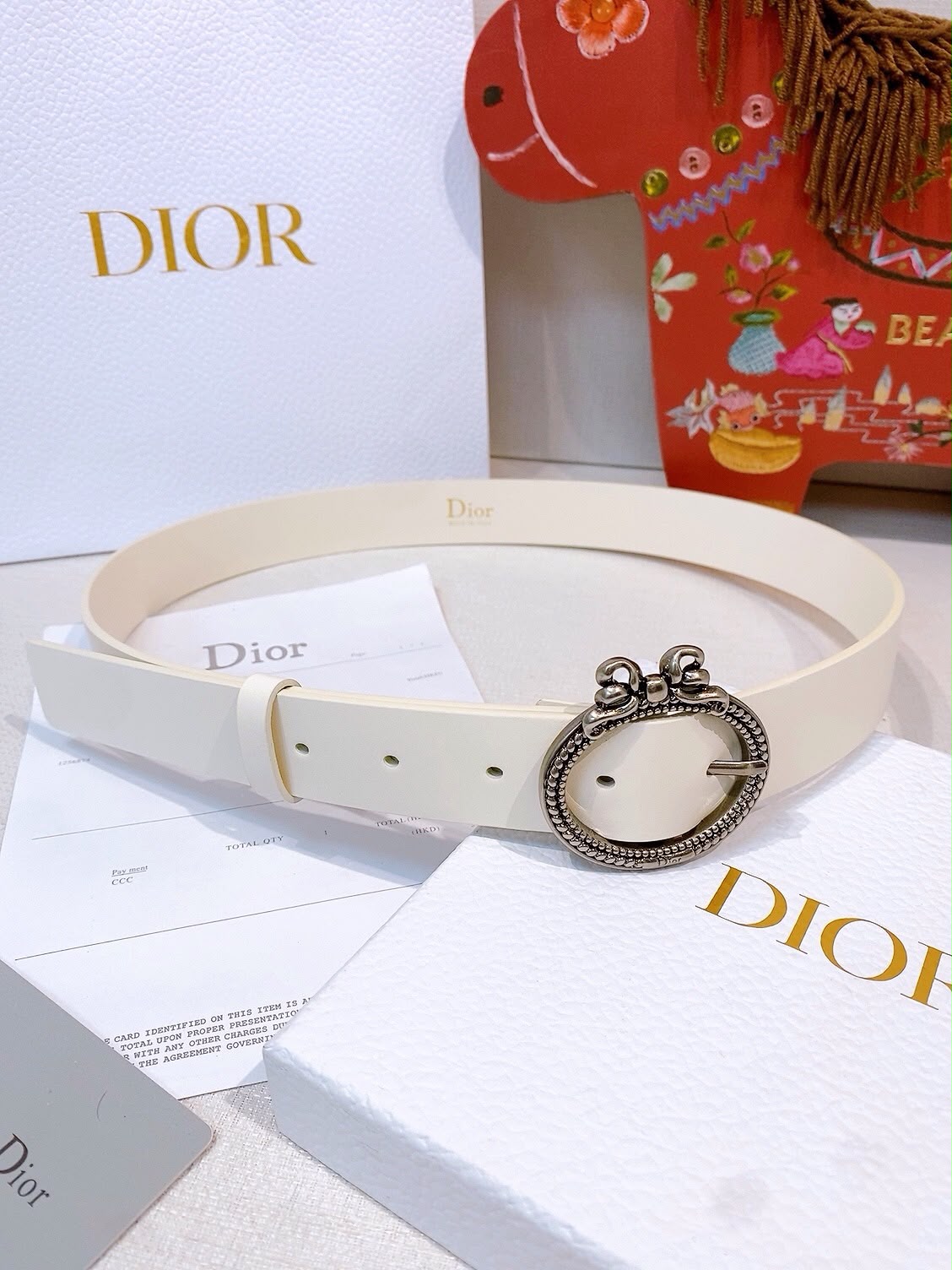 DIOR CD Navy Black Leather Belt