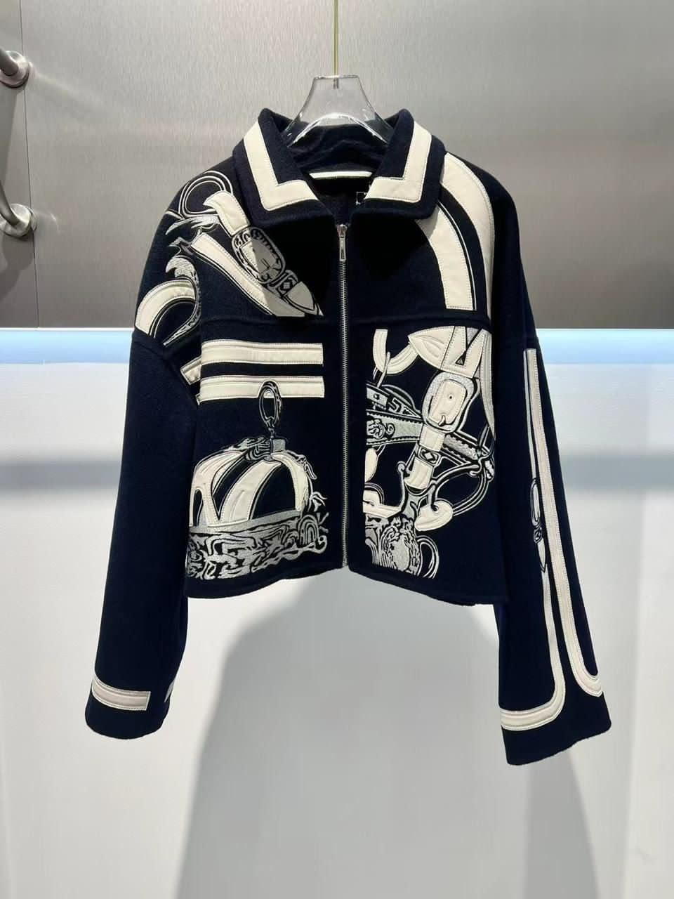 Hermès Silk Scarf Motif Printed Wool and Cashmere Jacket