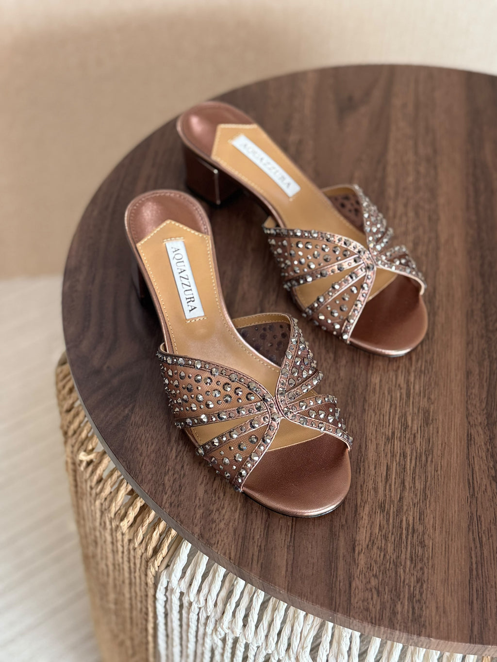 AQUAZZURA Crystal Block-Heel Mules