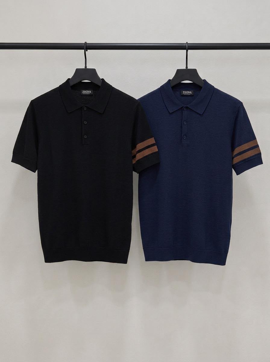 Zegna Contrast Sleeve Stripe Polo Shirt