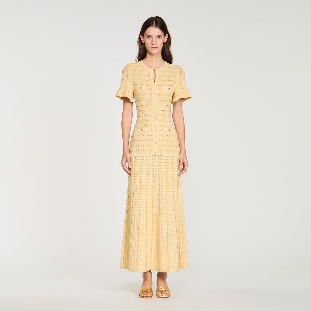 SANDRO Short-Sleeve Knit Maxi Dress