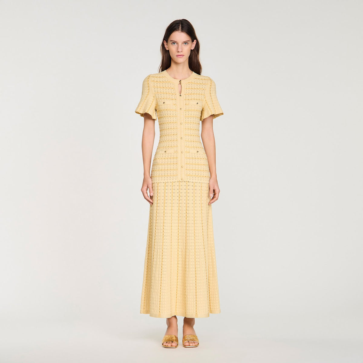 SANDRO Short-Sleeve Knit Maxi Dress