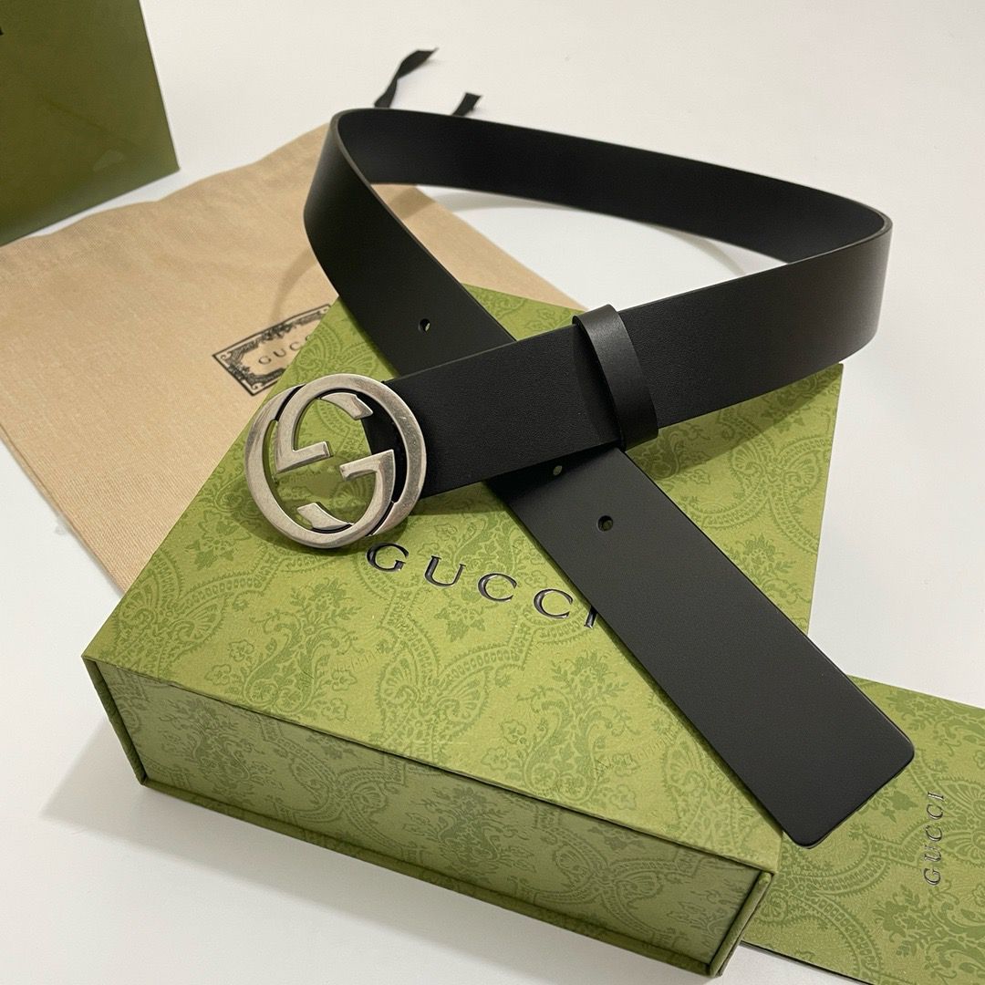 GUCCI Interlocking G Black Leather Belt