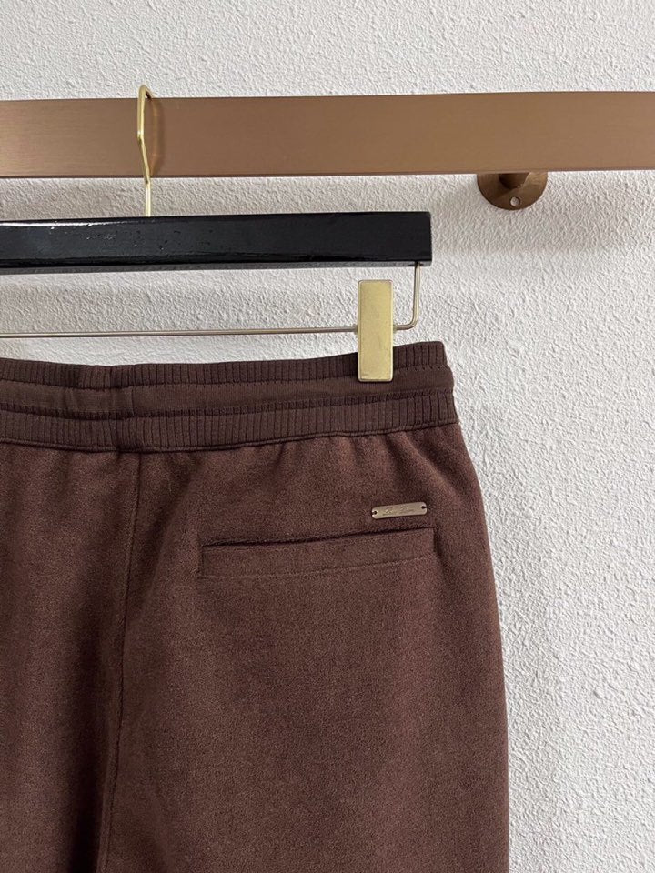 Brown Embroidered Drawstring Trousers