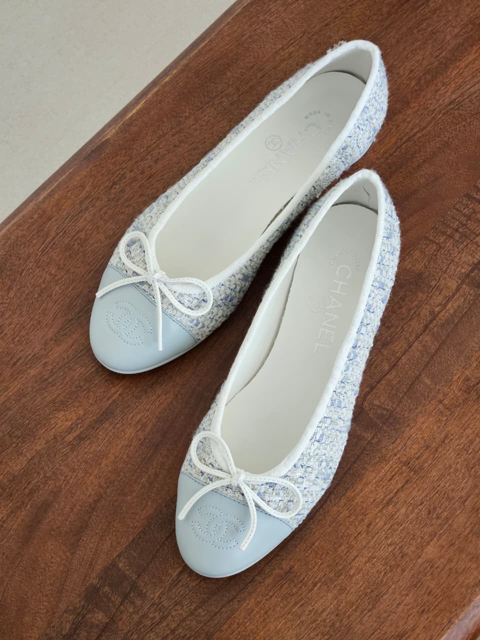Chanel Tweed & Leather Toe-Cap Ballerina Flats