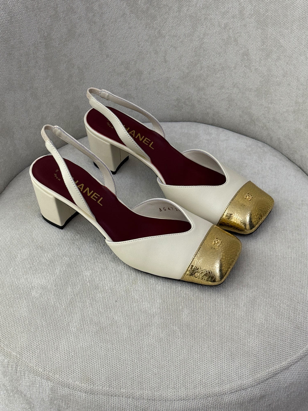 Chanel Patent Cap-Toe Slingback Pumps