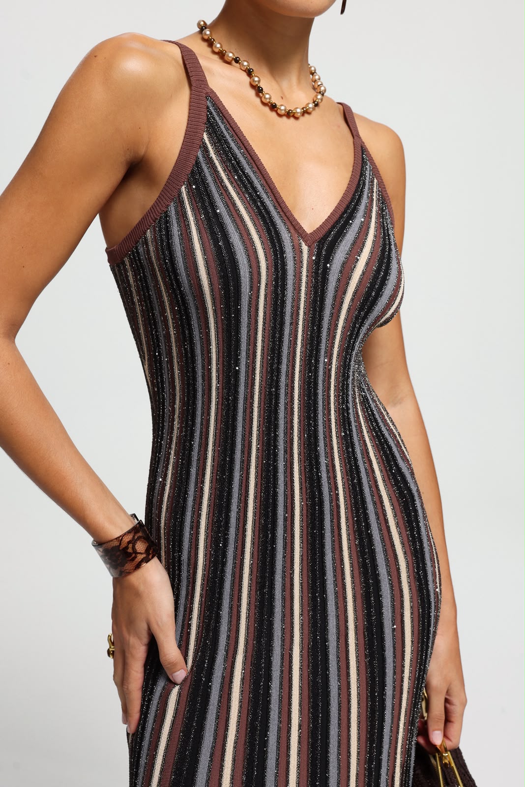 MISSONI Striped V-Neck Midi Dress