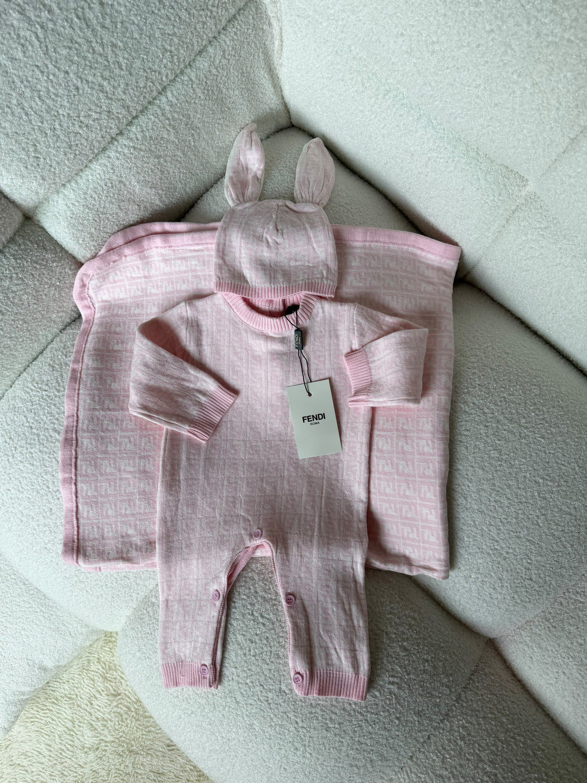FENDI Monogram Bunny Ear Newborn Romper Set