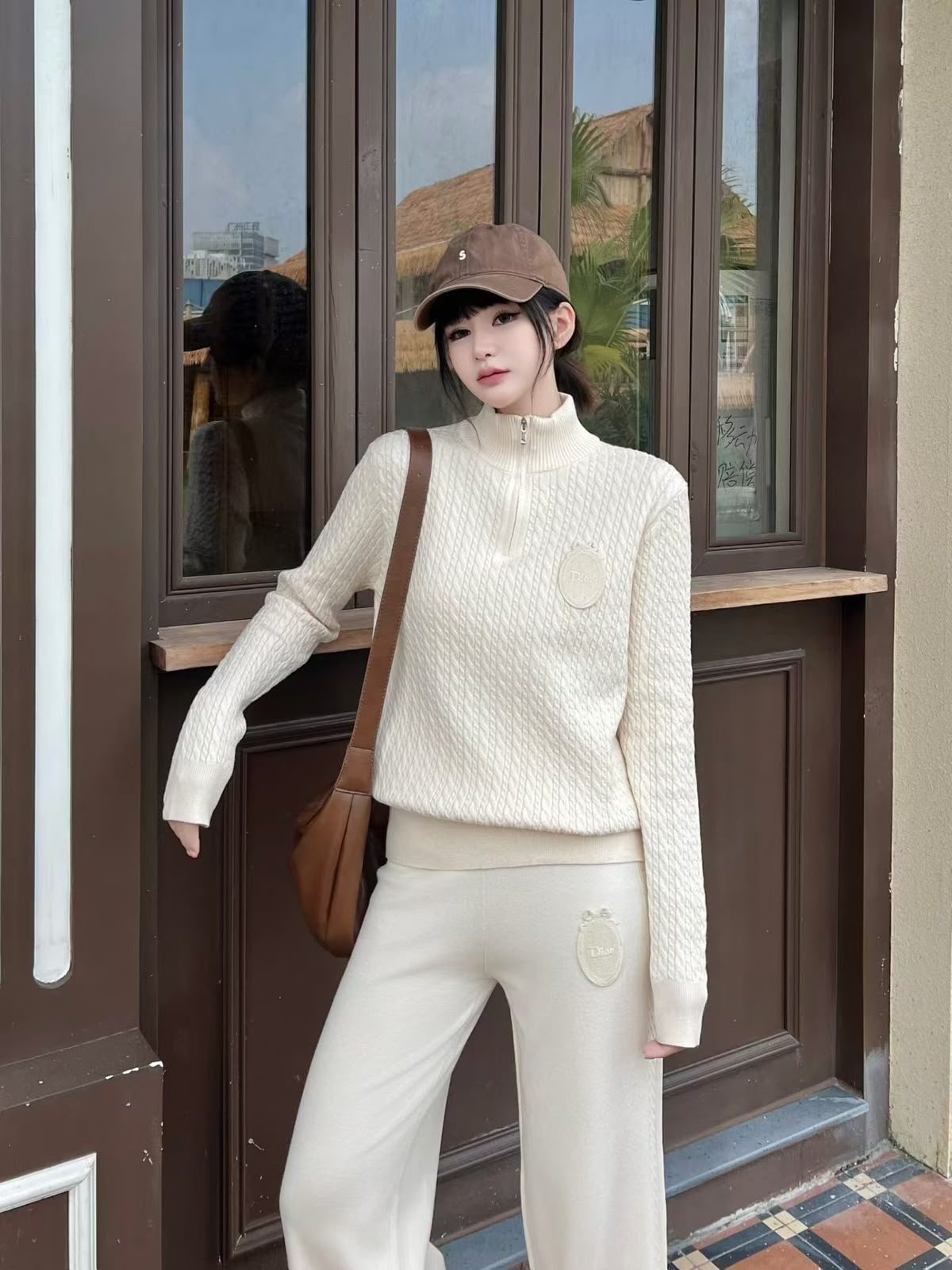 Dior Knit Quarter-Zip Pullover and Wide-Leg Pants Set