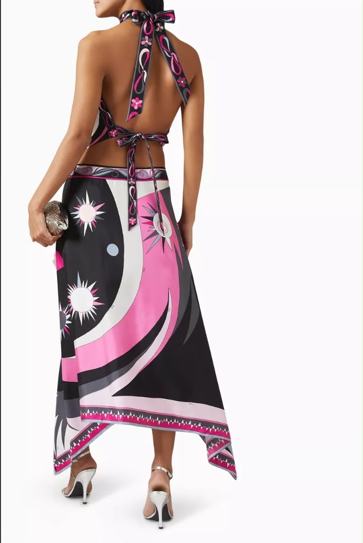 Emilio Pucci Printed Silk Twill Halter Top and Matching Maxi Skirt