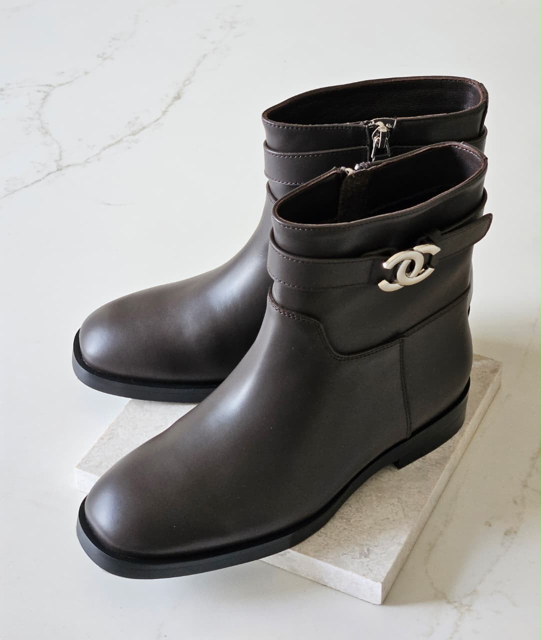 Chanel Leather Ankle Boots with CC Logo