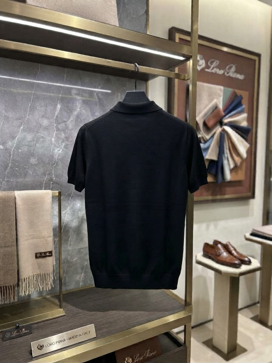 Loro Piana Ribbed Side Panel Short Sleeve Polo
