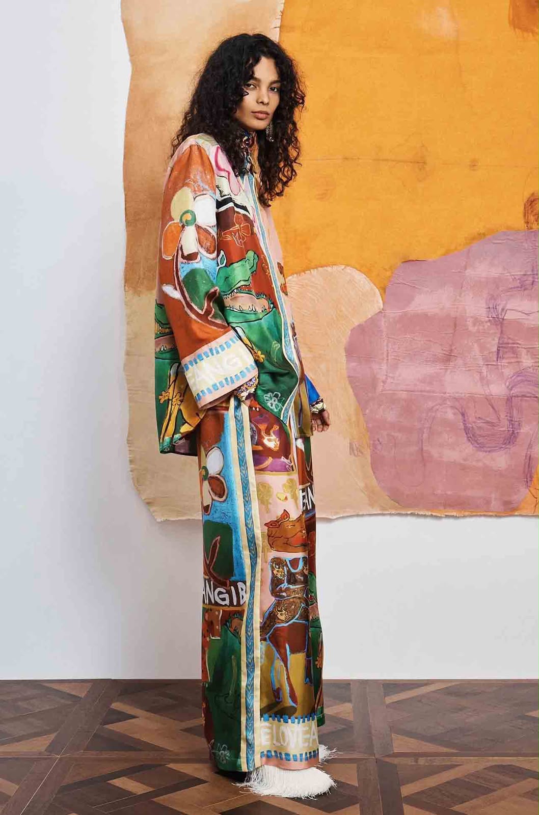Alémais Multi-Color Scenic Print Silk Long