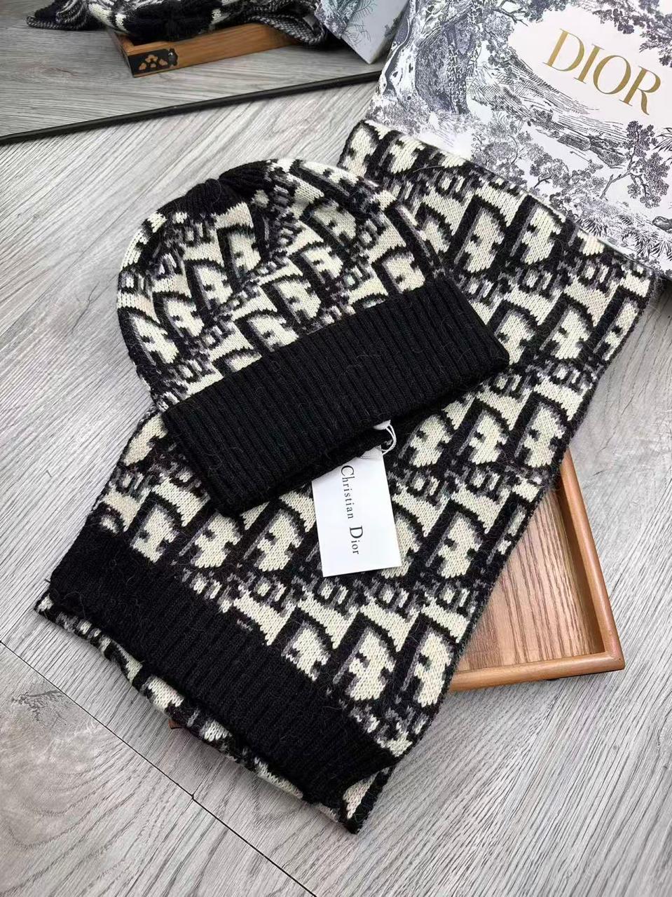 Dior Monogram Scarf & Beanie Set
