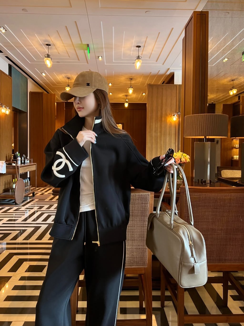 Chanel Zip-Up Tracksuit with CC Logo
