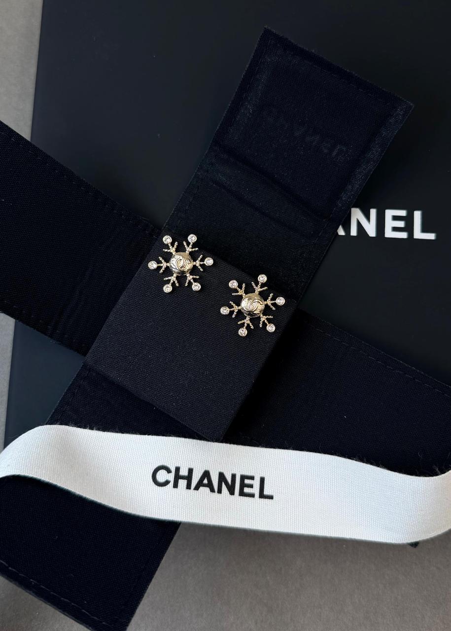 Chanel Crystal Snowflake CC Stud Earrings
